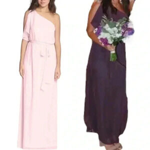 Nouvelle Amsale Bea One Shoulder Chiffon Blouson Gown in Plum